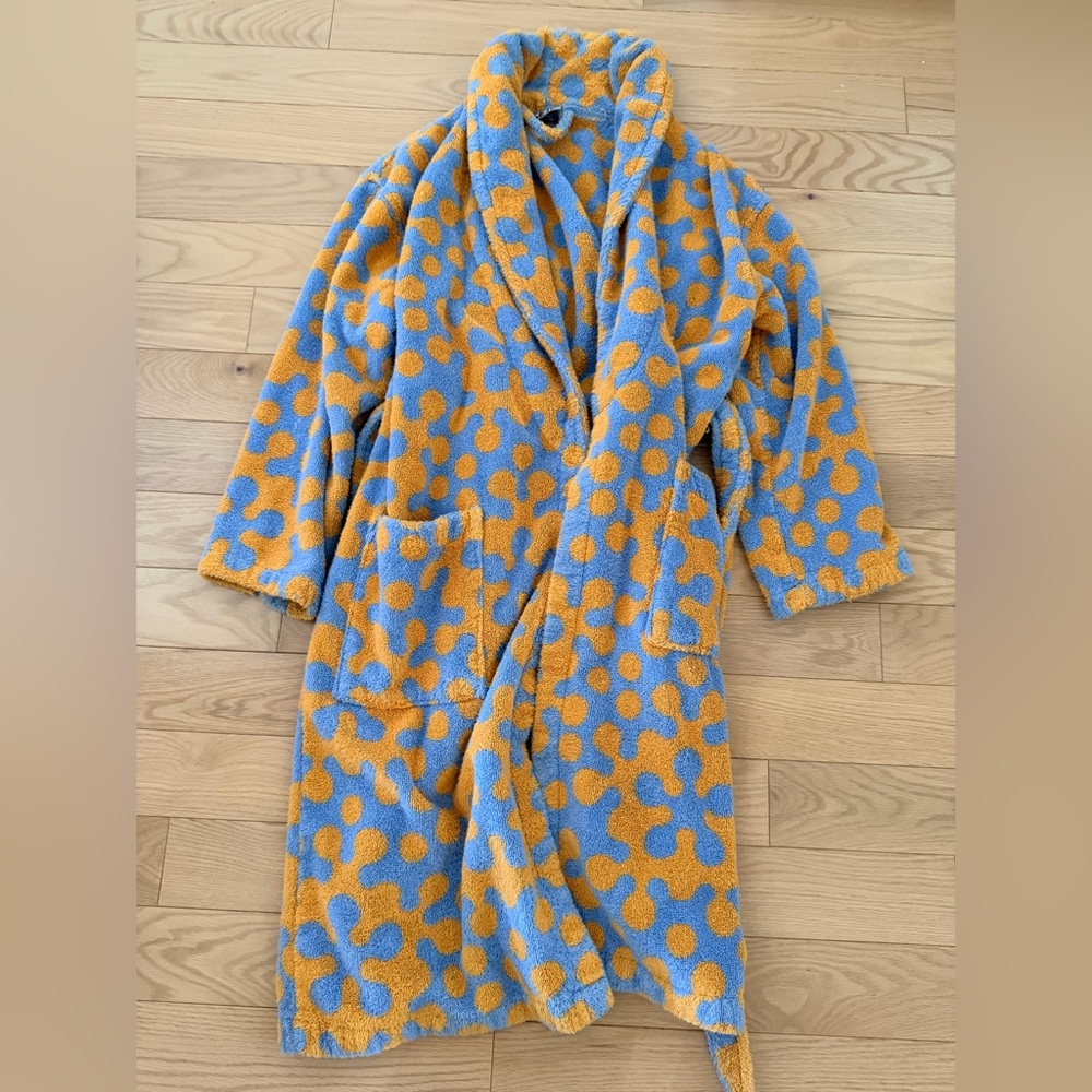Dusen Dusen Atom Bathrobe Robe Marigold Cornflower Blue Cotton Terry XS - Picture 9 of 9